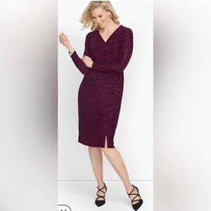 Talbots Burnout Velvet Faux Wrap Sheath Dress Purple Animal Print Women 2X